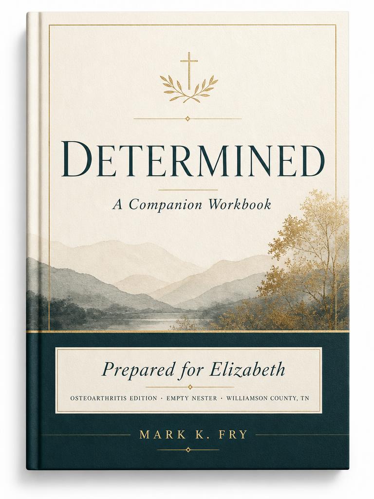 Sample personalized DETERMINED workbook cover, prepared for Elizabeth, Osteoarthritis edition.